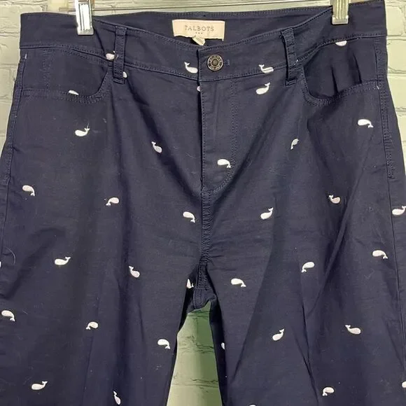 10 Talbots Navy Embroidered White Whale Ankle Pant - Picture 2 of 7